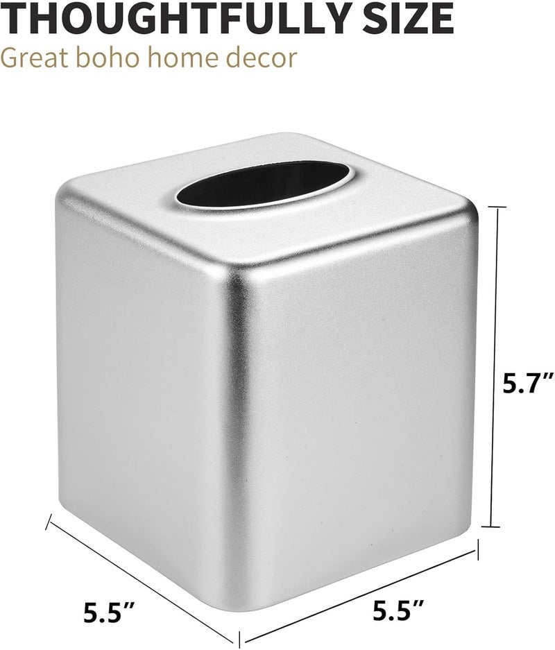 Livelab Tissue Box Cover, Square Metal Tissue Box Holder Modern Decor Facial Napkin Holder Tissue Box Dispenser for Bathroom Vanity Countertop, Living Room, Bedroom, Office - Silver - Image 5